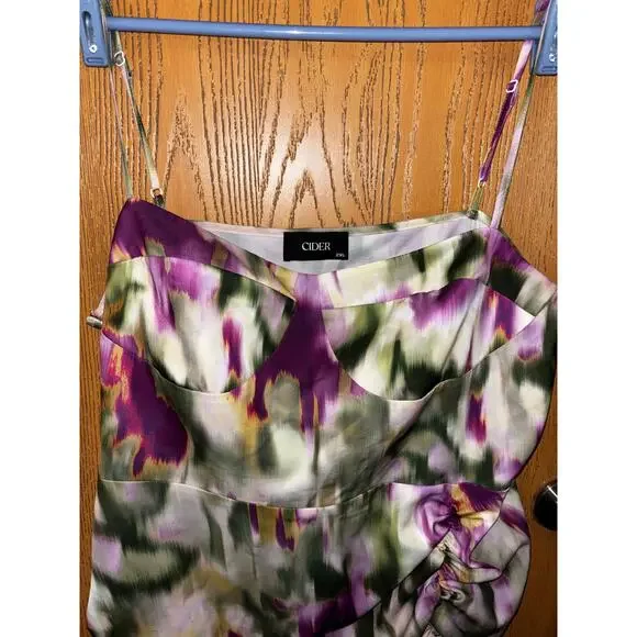 Cider women’s Colorful Ruched Side Asymmetric Hem Floral Midi Dress Size 2XL - Picture 3 of 5